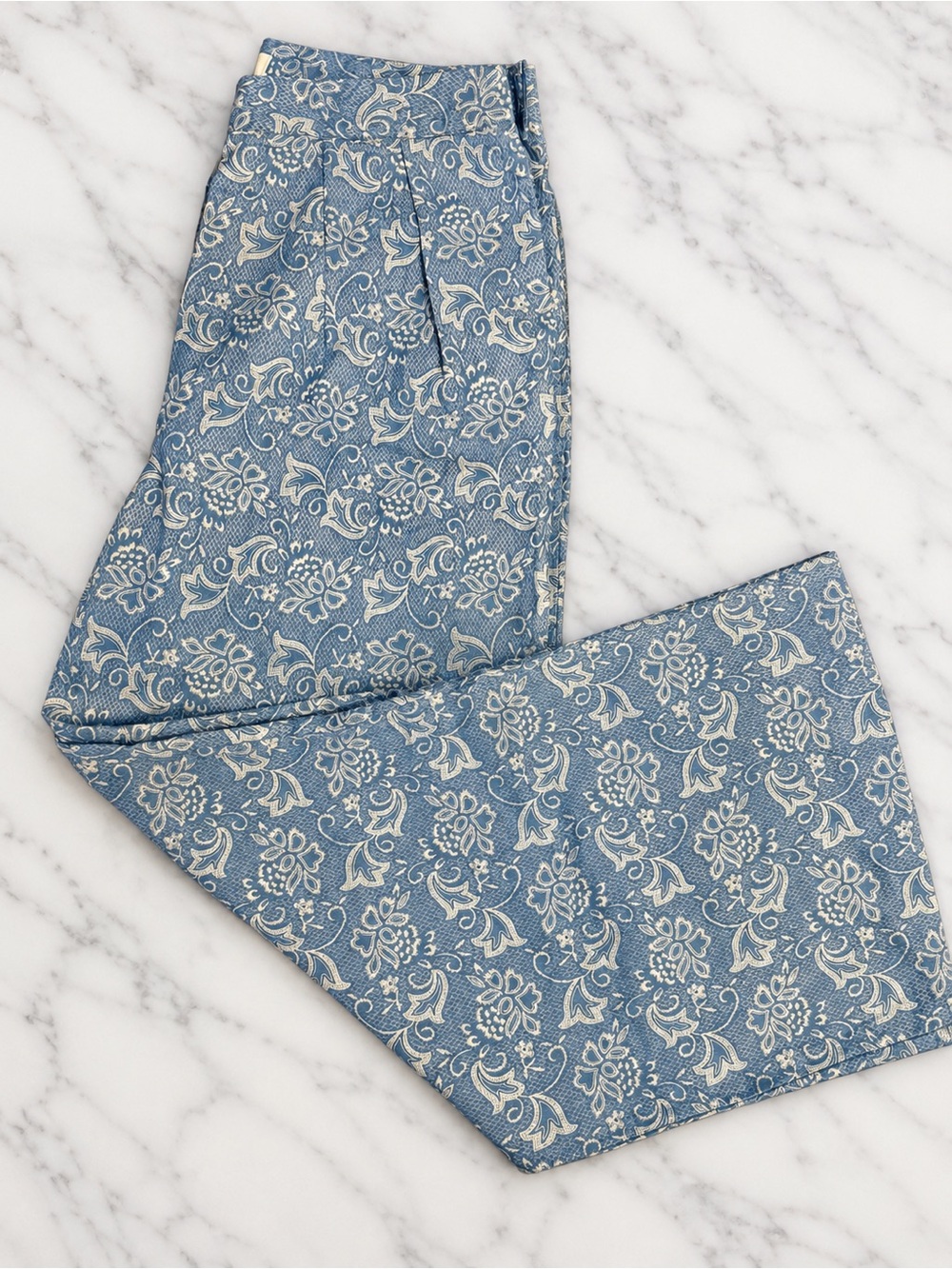 Umgee Women Blue Floral Paisley Print High Waist/ Wide-leg Pants